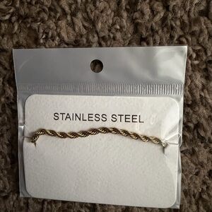 Stainless Steel Twisted Rope Bracelet - Gold Tone